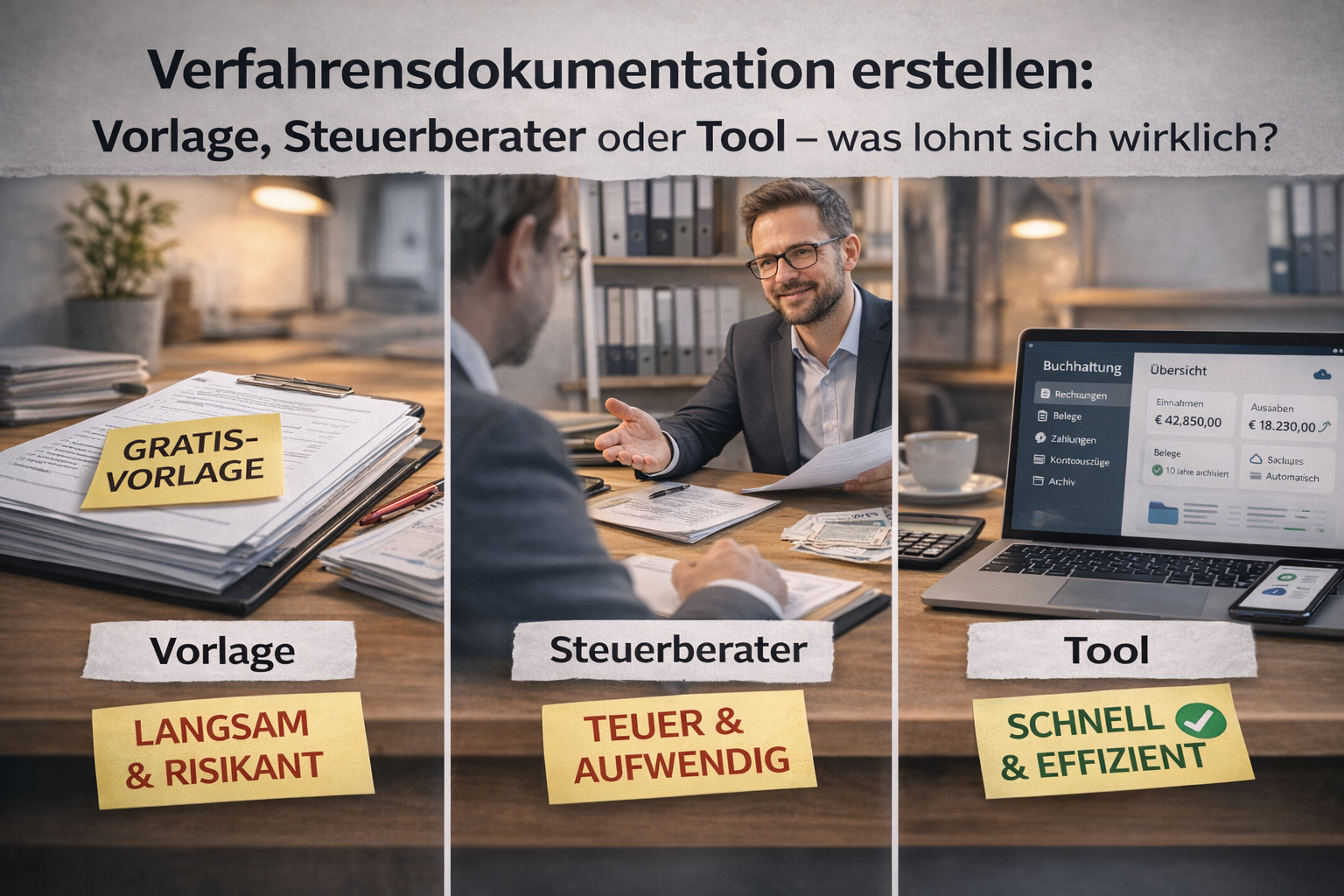 Verfahrensdokumentation erstellen: Vorlage, Steuerberater oder Tool – was lohnt sich wirklich?